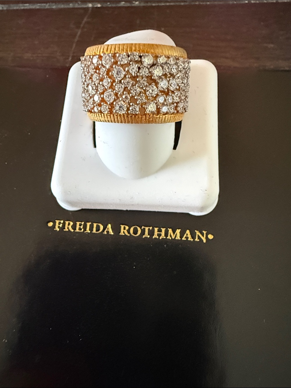 Freida Rothman Gold Crystal Pave Wide Band Ring Size 6